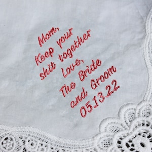 Custom Embroidered Wedding Handkerchief Mother of the Bride Gift Parent Wedding Gifts Father of Bride Personalize Hankerchief Dad StepDad