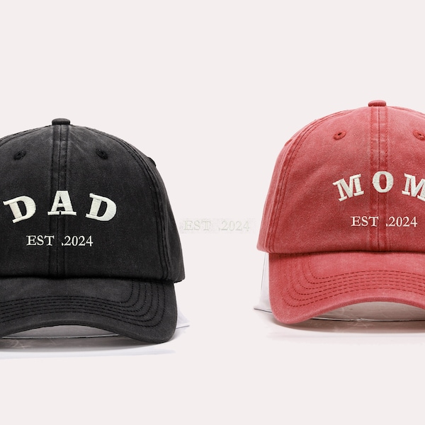 Casquette brodée personnalisée, date personnalisée, casquette de baseball vintage assortie, cadeau pour nouveau papa maman, faire-part de grossesse, casquette papa personnalisée