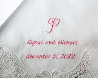 Custom Embroidered Wedding Handkerchief Mother of the Bride Gift Parent Wedding Gifts Father of Bride Personalize Hankerchief Dad StepDad