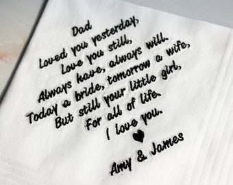 Personalized Wedding Handkerchief, Embroidered Gift for Dad