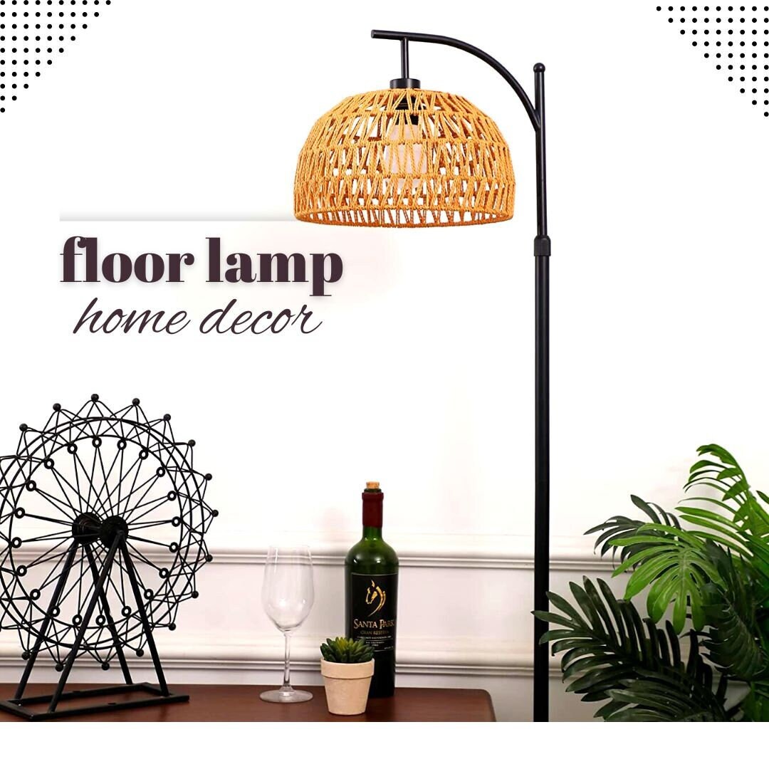 Beautiful Floor Lamp, Boho Rattan Handmade Floor Lamp for Living Room, Bedroom, Farmhouse, Black