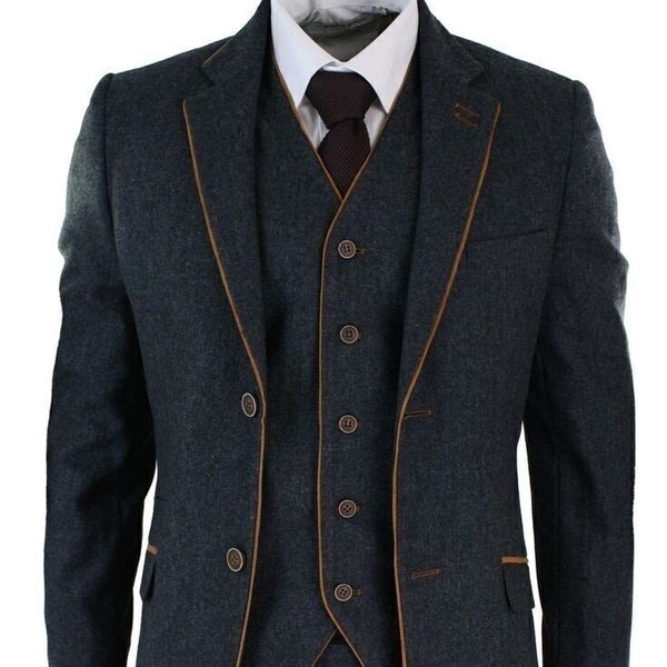 Men's Dark grey tweed suit 3 piece wedding groomsmen winter slim fit party wear special gift for mens prom dinner suits mens wool suit