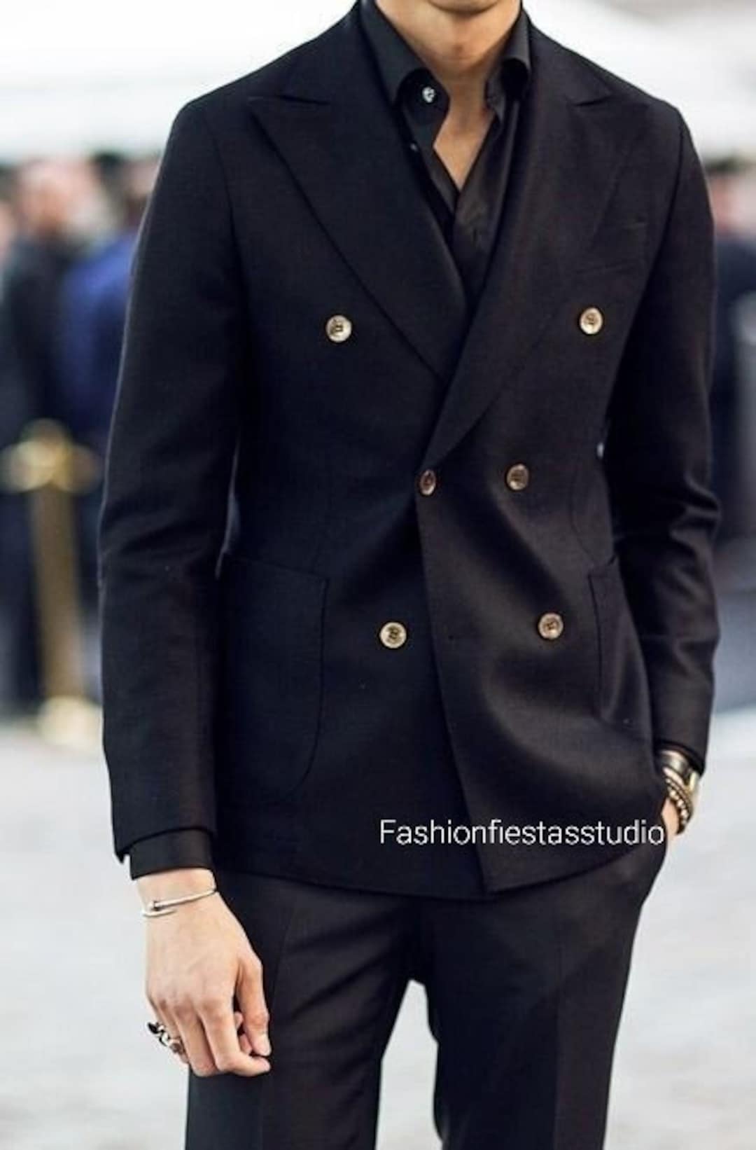 Men Black Double Breast Suits Mens Party Wear Suits Black Coat Pant ...