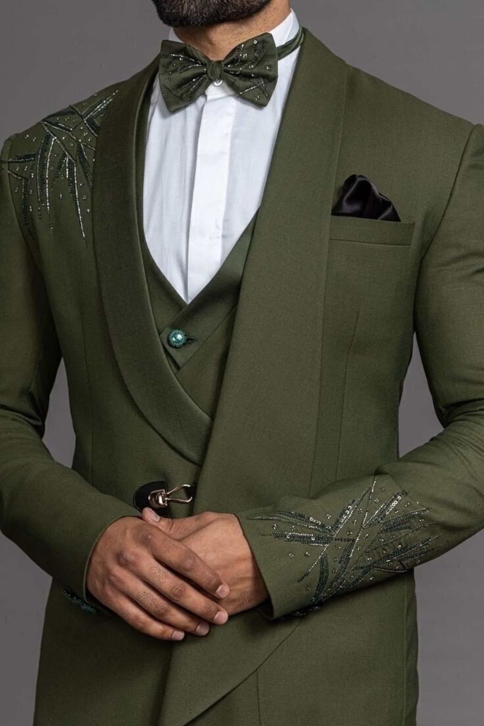 Men #39 s Green 3 Piece Suits Slim Fit Suits Wedding Groom Suit Formal