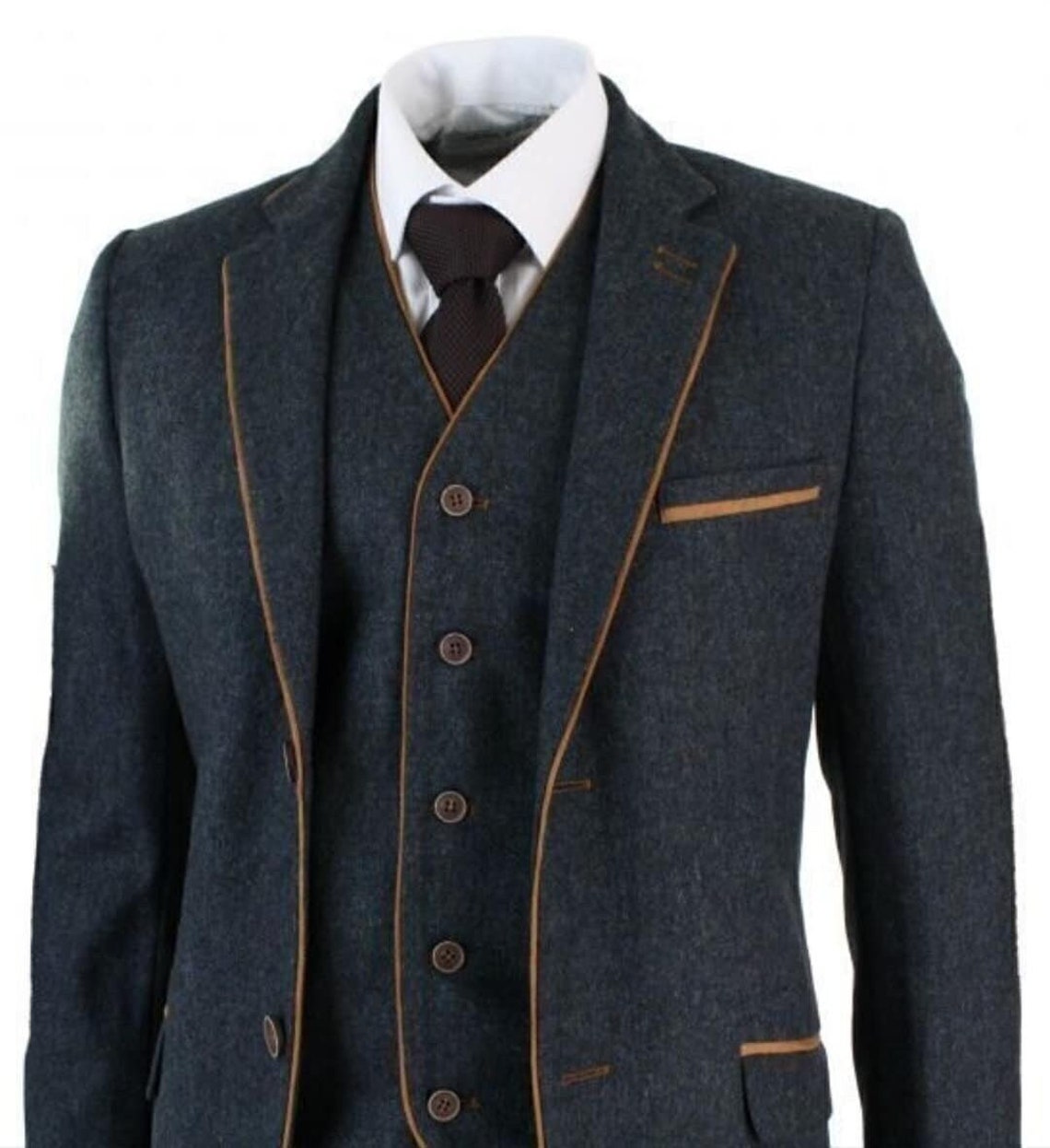 Mens Dark Grey Tweed Suit 3 Piece Wedding Groomsmen Winter Slim Fit
