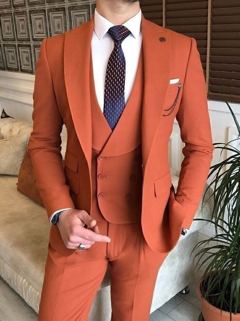 Mens Summer Wedding Groom Suits Men Orange Engagement English Etsy