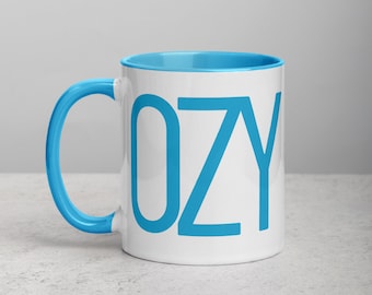 Cozy Mug with Blue Color Inside - Great Gift for Self or Others - Tea, Coffee, Cocoa, Hot Chocolate Microwavable Ceramic Mug with "C" Handle