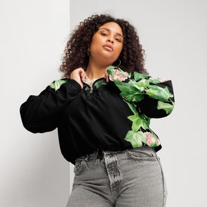 Pink Tea Rose and Green Ivy Women’s cropped AKA cutoff windbreaker - Black, Pink, and Green