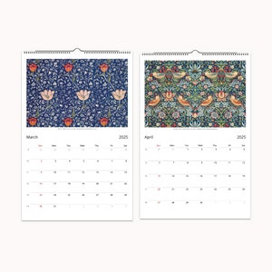 William Morris 2025 Wall Calendar Cover with Bird and Floral Design - 365 Days of Giving - Classic Arts and Crafts Movement Pattern