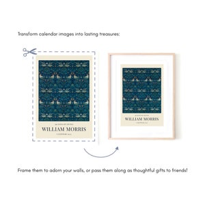 A suggestion to frame William Morris calendar art, with a representation of the artwork as wall decor.