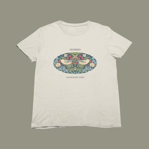 William Morris Strawberry Thief T-Shirt, Natural Ring Spun Cotton Floral Pattern Tee