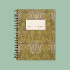 William Morris Helena A5 Notebook | Vintage Floral Arts & Crafts Journal | Cream Uncoated Paper, Coil Bound