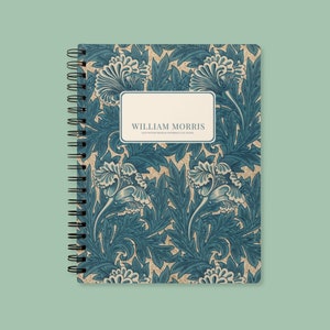 William Morris Notizbuch A5 Tulpe | Vintage Floral Arts & Crafts Journal | Cremefarbenes Ungestrichenes Papier, Spiralbindung