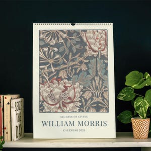 William Morris Honeysuckle Wall Calendar | Vintage Arts and Crafts Floral Design, Elegant Home Decor Wall Art, Unique Personal Gift Idea