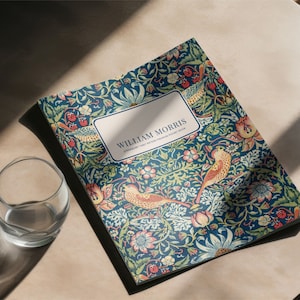 William Morris Strawberry Thief Pocket Notebook | Vintage Floral Arts & Crafts Sketchbooks | Cream Uncoated Paper, Saddle Stitch Binding