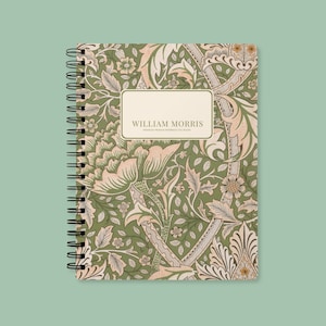 William Morris Windrush A5 Notebook | Vintage Floral Arts & Crafts Journal | Cream Uncoated Paper, Coil Bound