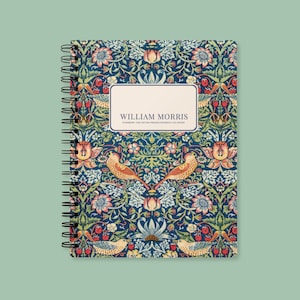 William Morris Strawberry Thief A5 Notebook | Vintage Floral Arts & Crafts Journal | Cream Uncoated Paper, Coil Bound