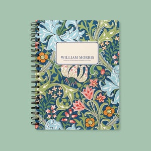 William Morris Golden Lily A5 Notebook | Vintage Floral Arts & Crafts Journal | Cream Uncoated Paper, Coil Bound