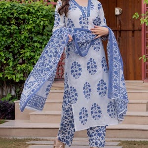 Floral Print Cotton Kurta Set, Indian Salwar Kameez, Party Wear