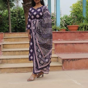 Pure cotton embroidered work long kurti pant and dupatta set, cotton kurti set, salwar suits, kurti pant set, dresses for women