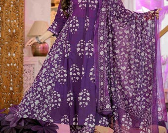 Pure cotton floral print anarkali kurti pant and dupatta set, anarkali kurti set, dress for women, party wear dress, kurta set women