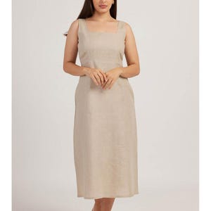 Organic Linen Sleeveless Midi Dress: Casual Summer Maxi with Pockets