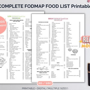 Può includere: Un elenco di alimenti FODMAP stampabile con un elenco completo di oltre 500 alimenti classificati come FODMAP bassi e alti. L'elenco include alimenti come frutta, verdura, cereali, pane, latticini e dolci. Il documento è etichettato "Elenco completo di alimenti FODMAP stampabile" e include il testo "Leggi di più".