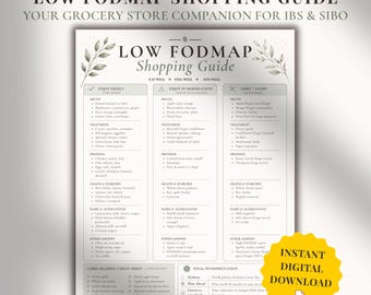Low Fodmap Shopping Guide Printable | IBS Grocery List | SIBO Food List | Fodmap Food Guide | Gut Health Shopping List| Instant PDF Download
