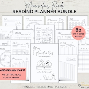 Book Reading Planner Bundle Printable, Printable Reading Challenge,Book Review Log Book,Monthly Reading Journal Minimal,Reading Planner 2025