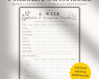 6 Week Habit & Symptom Tracker Printable | IBS Symptom Log | Low Fodmap Habit Tracker | SIBO Wellness Journal | Gut Health PDF Download