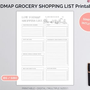 Grocery Shopping List, FODMAP, Irritable Bowel Syndrome, Gut Friendly, Shopping List, Digital Printable, Low Fodmap, High Fodmap, Download