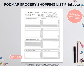 FODMAP Grocery Shopping List, Gut Friendly (Digital Printable)