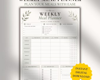 Weekly Meal Planner Printable | IBS & SIBO Meal Planner | Low fodmap Food Journal| Weekly Food Log | Digestive Health Tracker | PDF Download