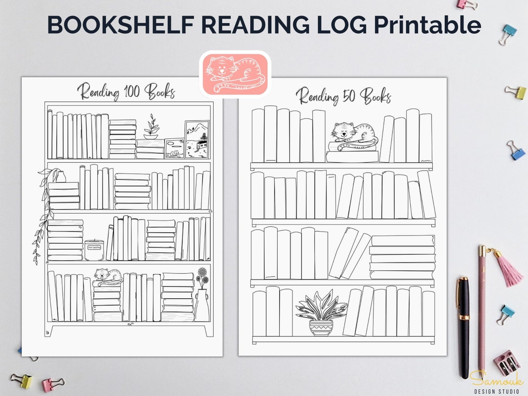 Hand Drawn Book Reading Journal, Reading Tracker Printable, Bookshelf Reading Log, Book Tracker, Reading Challenges, Reading Planner, Cat - Etsy