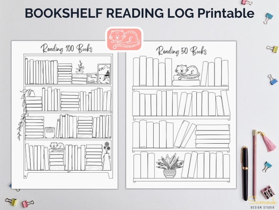 Hand Drawn Book Reading Journal, Reading Tracker Printable, Bookshelf  Reading Log, Book Tracker, Reading Challenges, Reading Planner, Cat 