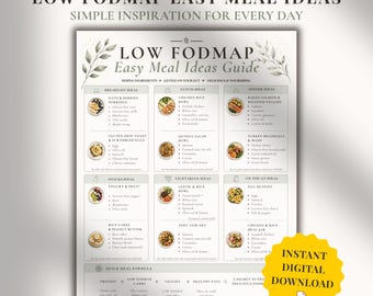 Low Fodmap Easy Meal Ideas Guide | IBS Meal Ideas | SIBO Recipe Inspiration | Low Fodmap Food Guide | Weekly Meal Inspiration | PDF Download