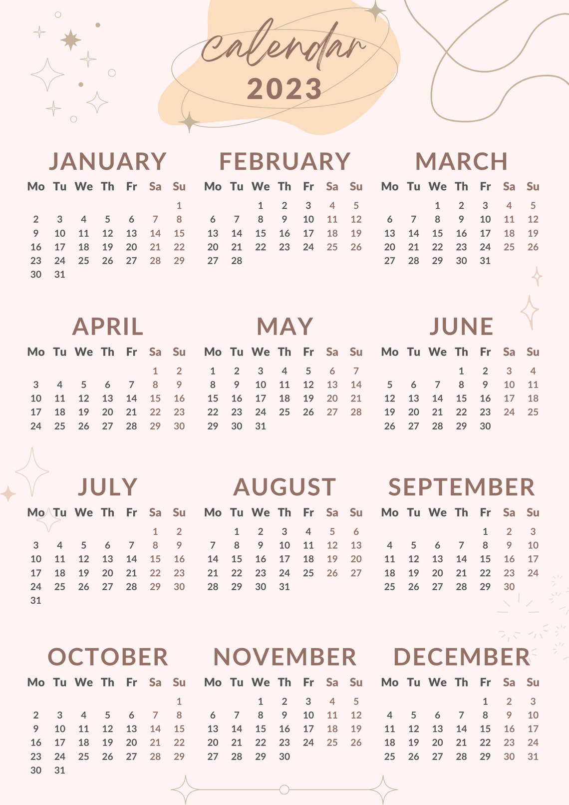 2023 Calendar Simple Calendar Aesthetic Calendar Etsy México