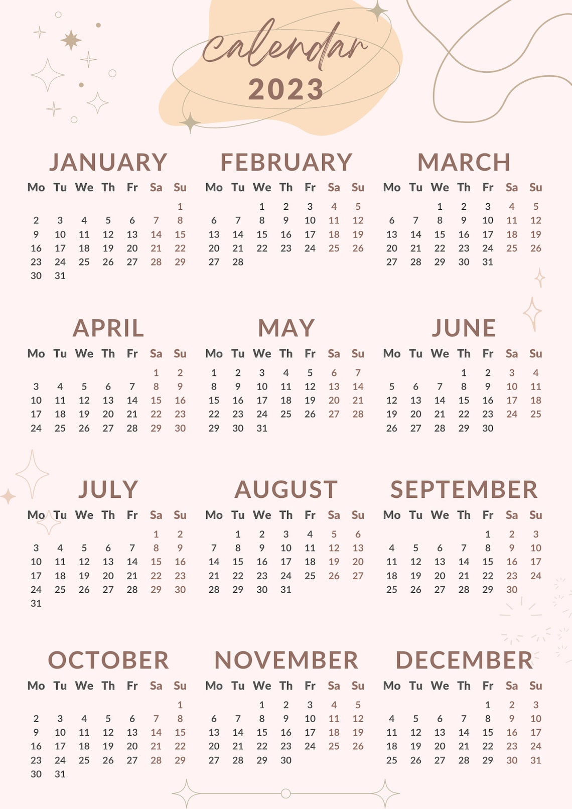 2023 Calendar Aesthetic Printable Calendar 2023 Transparent Calendar