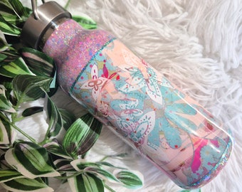 500ml rosa handgegossene Glitzer-Edelstahlflasche