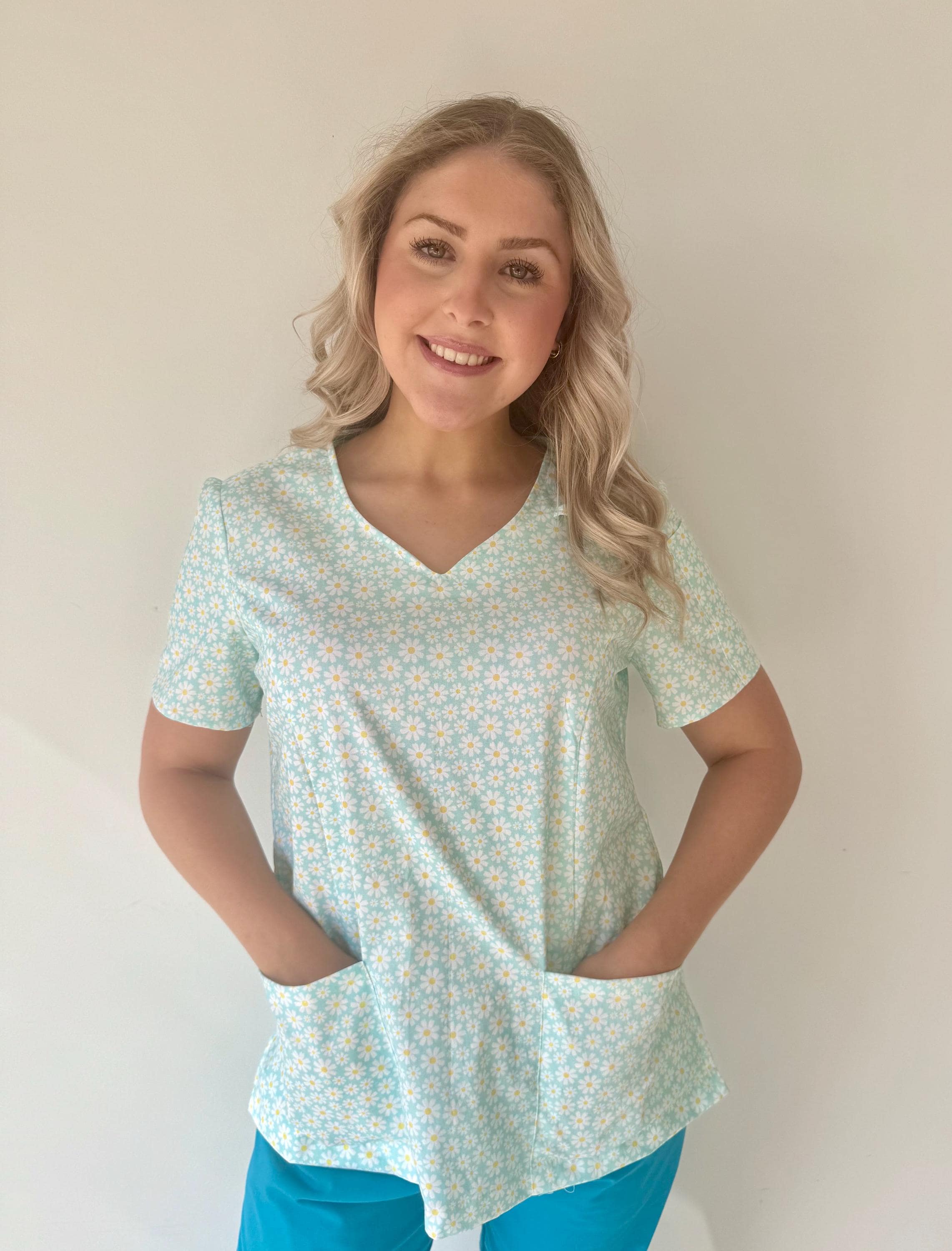 Mint Daisy Scrub top