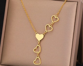 Minimalistische  -Y- Halskette mit Herzanhänger in Gold/Silber aus Edelstahl, Kette, Herz, Heart, Geschenk