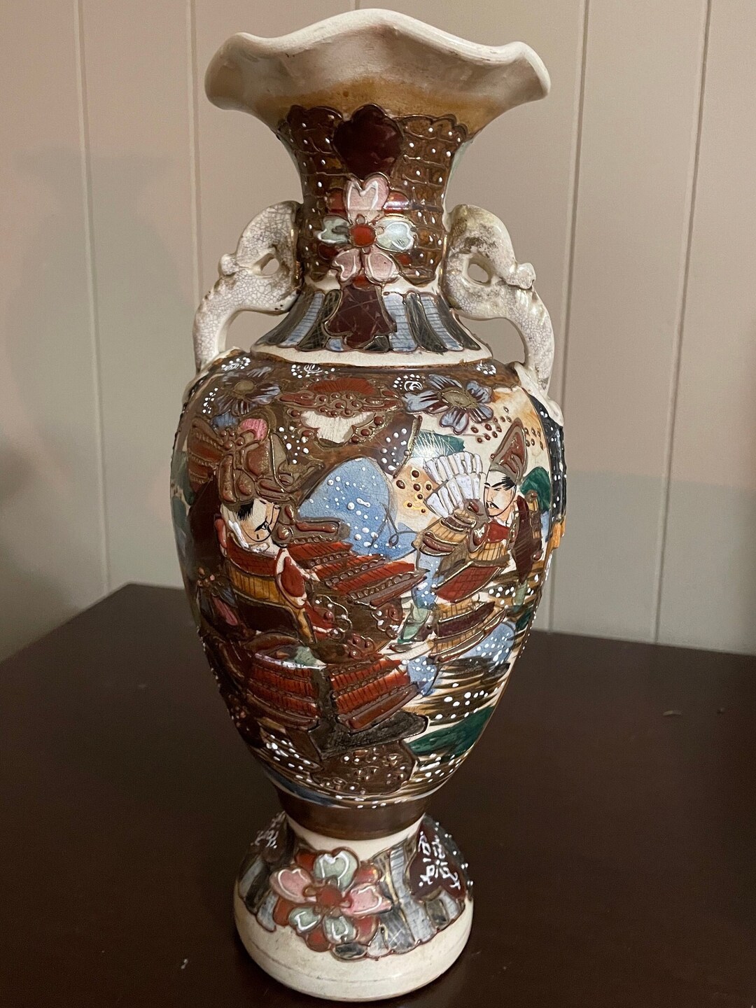 Hand Painted Satsuma Vase With Handles Etsy