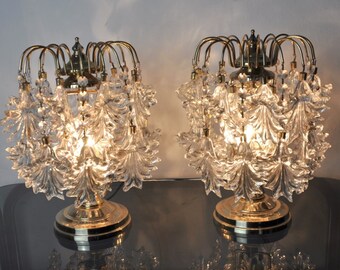 Pair of Kinkeldey lamps, floral crystals, Germany, 1970