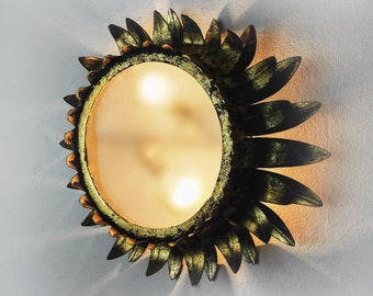 Wall lamp sun by ferro arte, metal and gold leaf, spain, 1960