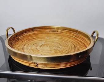 Rattan and brass basket, Italy, 1970s