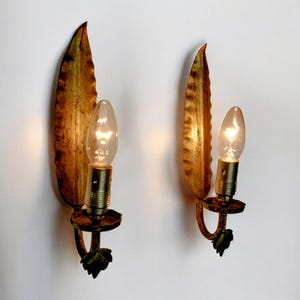 Pair of &quot;leaf&quot; wall lights by Ferro Arte, Spain, 1960
