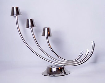 Art deco candlesticks in stainless steel 3 flames, Spain, 1970
