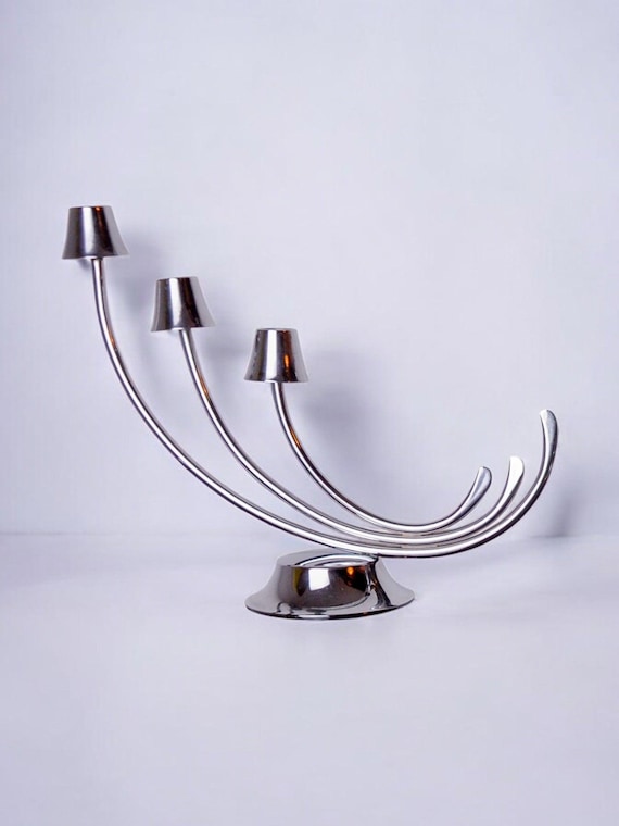 Art-déco-Kerzenständer aus Edelstahl, 3 Flammen, Spanien, 1970