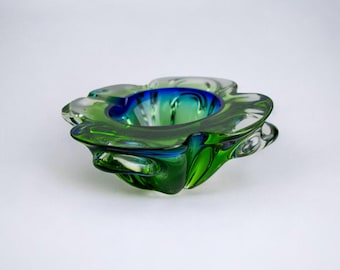 Sommerso groene en blauwe zakleegmaker van Flavio Poli voor Seguso, Murano glas, Italië, 1970
