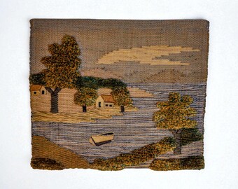 Spanish 1970s Folk Art Wool Tapestry – Coastal Landscape